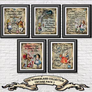 Alice in Wonderland wall decor, white rabbit print, alice print, cheshire cat print, wedding themed, nursery print, dictionary print