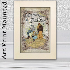 The Wizard of Oz, Yellow Brick Road Quote, Home Decor, poster print on antique dictionary book page, Wall Hangings