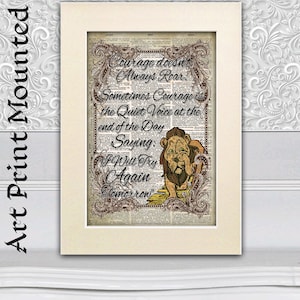 Lion, The Wizard of Oz, Quote, Home Decor, poster print on antique dictionary book page, Wall Hangings
