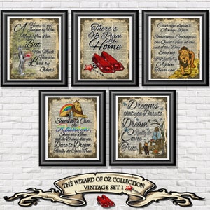 Art Print Set - The Wizard of Oz Poster - Wall Decor on Dictionary Pages - Nursery Wall Art - Home Decoration