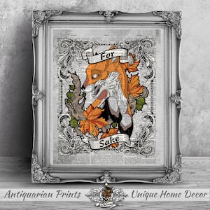 For Fox Sake Print, Fox print, Art print on antique dictionary book page, Home decor, wall hangings, Tattoo illustration