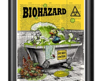 Impressão de pato de borracha zumbi, impressão de arte de dicionário, hora do banho, impressão de arte de livro vintage, decoração de parede de banheiro, decoração de banheiro, pôster de presente