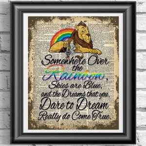 Wizard of Oz Print, Rainbow Print, Book Page Art, Home Quote Print, Lion and Dog Print, Poster Art, Gift Idea, Vintage Dictionary Print