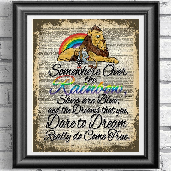 Wizard of Oz Dreams That you Dare Quote on Antique Dictionart Art Book Page 