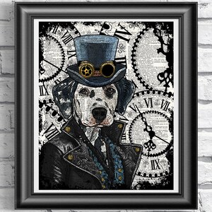 Dog Art Print Wall Art / Steampunk Wall Decor on Dictionary Book Page / Dalmatien Print / Pet Print