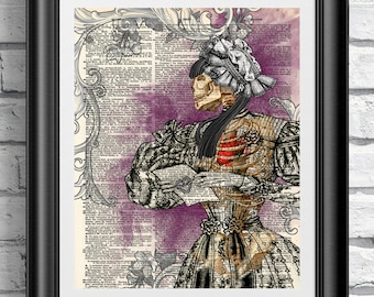 Gothic victorian anatomical lady skeleton. Art print on antique dictionary book page. Old sheet artwork Wall hangings skull love letter art.