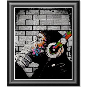 Banksy DJ Monkey on antique dictionary book page print. Street art Banksy graffiti art, Banksy Poster, Banksy Picture, Abstract Art