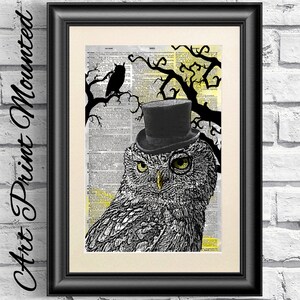 Dandy Owl Dictionary Print, Unique Wall Decor, Poster art Print Animal, White Owl