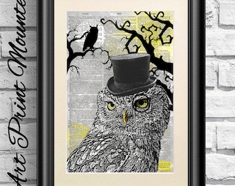 Dandy Owl Dictionary Print, Unique Wall Decor, Poster art Print Animal, White Owl
