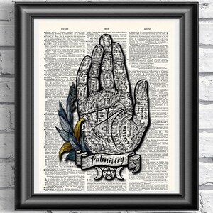 Poster d'art mural diagramme chiromancie - dessin chiromancie antique - impression d'art chiromancie - impression d'art dictionnaire - divination