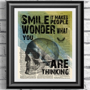 Gothic Skull Dictionary Art Print: Inspirational Steampunk Wall Hanging