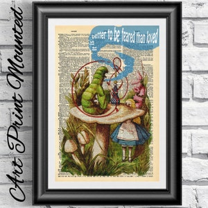 MOUNTED Art print on dictionary book page Alice in Wonderland. Antique book page artwork. Wall hanging art print on vintage media. Original.