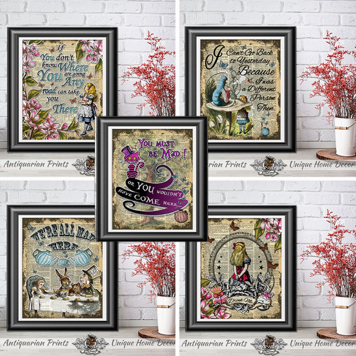 Wall Art Print Alice in Wonderland Set of 5 Wall Decor on Etsy