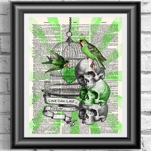 Zombies Kunstdruck, Untote Vögel Wanddekor, Goth Print Wörterbuchseite, Buchkunst Zombies, Anatomisches Poster Druck, Tattoo Druck