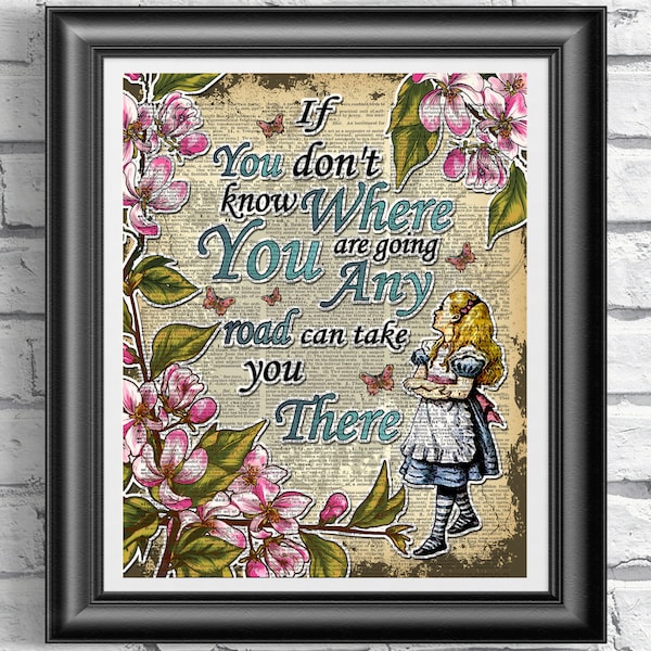 Alice in wonderland book page print, Alice Dictionary Print, Flowers Book Art Print, Lewis Carroll Poster, OAK Print, Dictionary