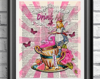 Alice in Wonderland Print Dictionary Book Page Art Eat Me | Etsy