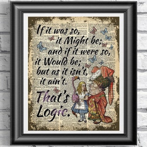Alice in Wonderland Print, Dictionary Book Art Print, Wall art Decor, Flamingo Print, Queen of Hearts Poster, Shabby Chic Wall Hangings