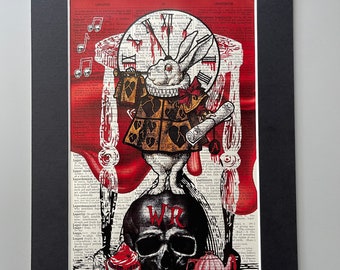 Impressão de coelho branco gótico, Alice no país das maravilhas, impressão gótica, arte de parede de edição especial