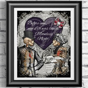 Lámina artística de esqueletos anatómicos victorianos, página de diccionario, regalo romántico