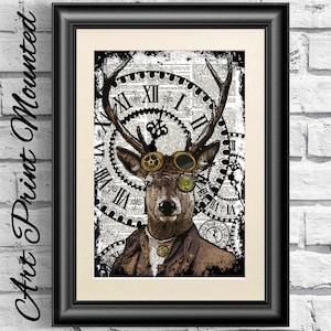 Hirsch Druck, Steampunk Hirsch Hirsch, Wörterbuch Buch Seite Druck Tier, Hipster Tier. Steampunk Brille, montiert auf ein Poster
