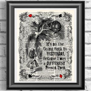 Dictionary Book Page Art Alice in Wonderland and the Cheshire Cat, Unique Wall Decor, OOAK Wall Decor