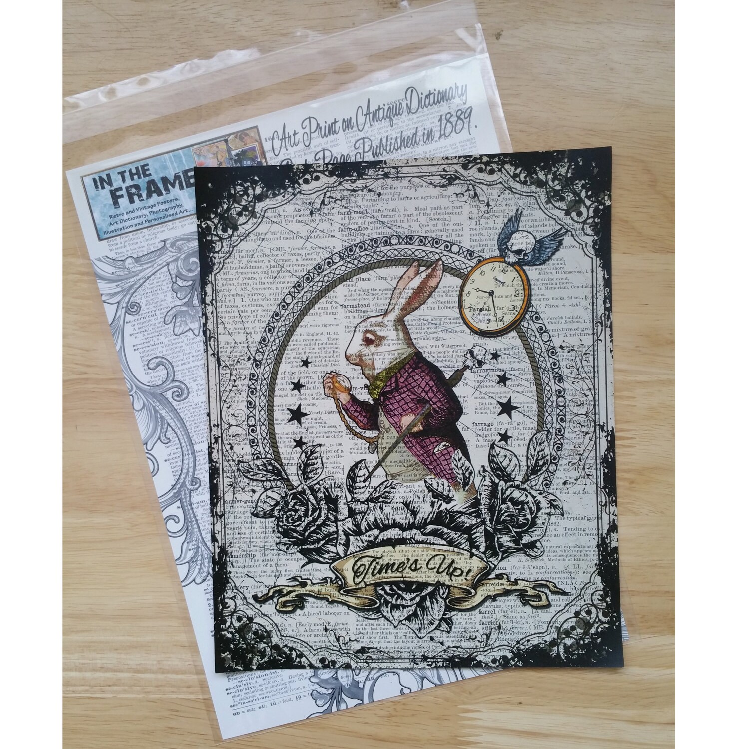 Art Print on Dictionary Book Page Alice in Wonderland. Gothic