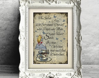 Alice in Wonderland wall art, Dictionary art Print, inspirational quotation, unique home decor, Mounted Print