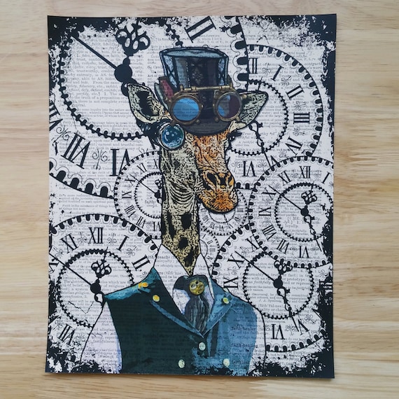 スチームパンク キリン 絵画 オリジナルアート、スチームパンク装飾