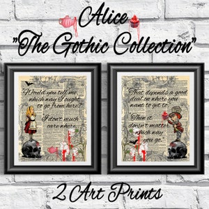 Gothic Steam punk art print on antique book page dictionary. Gothic Alice in Wonderland and Mad hatter wall decor. Poster 8x10 dark theme.