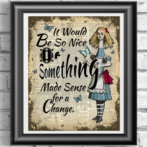 Art Print on old antique book page - Alice in Wonderland, Vintage Upcycled Wall Art Print, Encyclopaedia Dictionary Page, Fab Gift