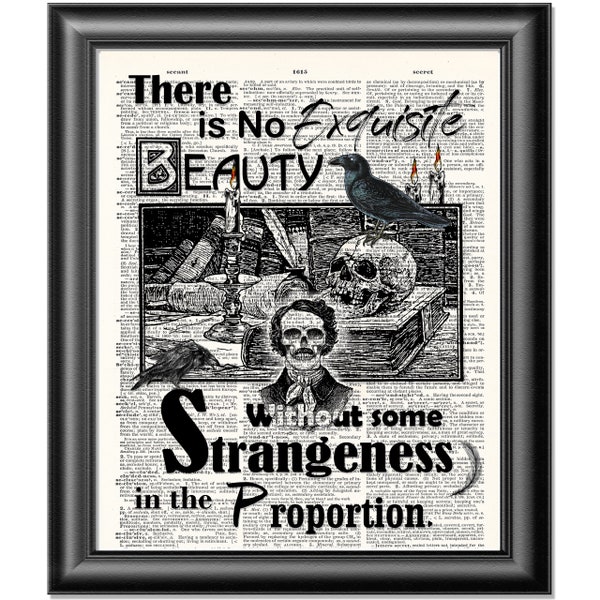 Edgar Allan Poe quote dictionary page art print, Strangeness quote, Poe Art Print Gothic Decor