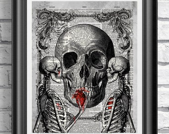 Anatomical Heart Skull Print, Antique Dictionary Page Art