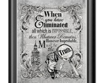 Sherlock Holmes quote dictionary page art print, Truth quote, Home decor