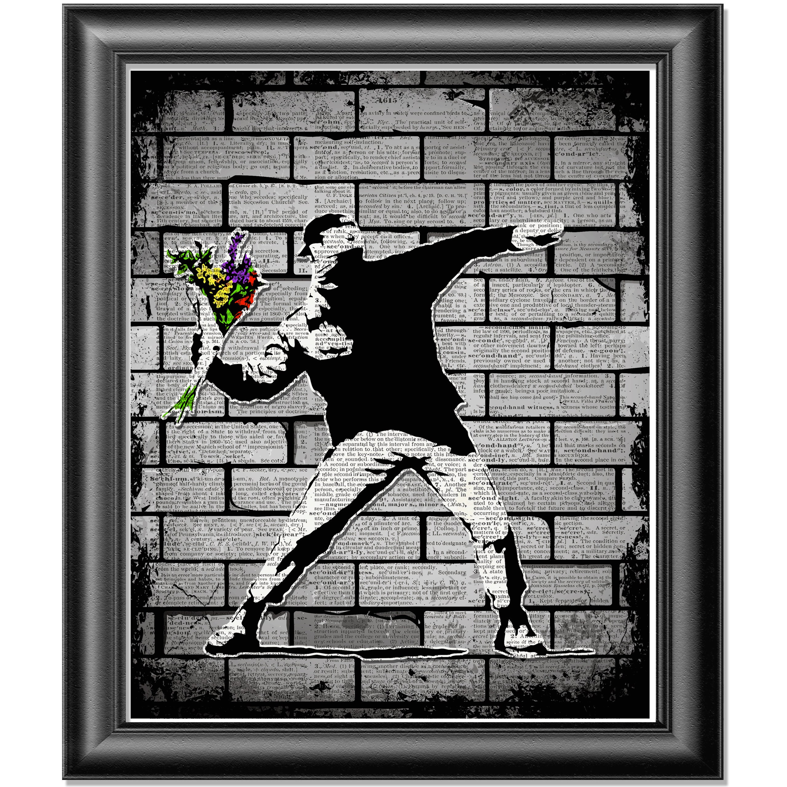 Banksy Flower Thrower on antique dictionary book page print. | Etsy