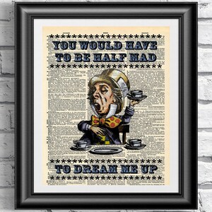 Mad Hatter Art Print: Alice in Wonderland Dictionary Page