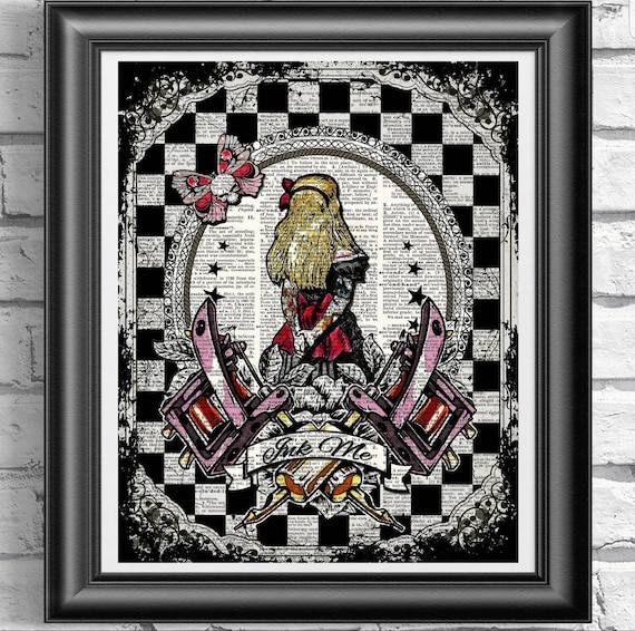 Stampa Alice Nel Paese Delle Meraviglie, Decorazione Per Negozio Di Tatuaggi, Stampa Artistica Del Dizionario, Decorazione Da Parete Con Poster - Italia - Foto 4