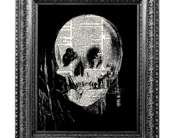 Skull Optical Illusion on a dictionary book page. Gothic home decor, Art print