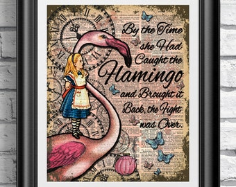 Alice in Wonderland Wall Art, Flamingo Quote, Flamingo Print, Dictionary art print, Nursery Decor, Wedding Theme Decor, Home Decor