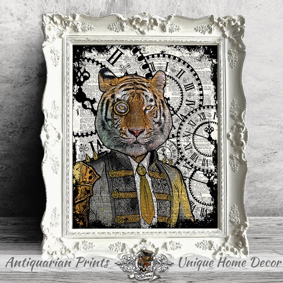 Animal Print Digital Download Steampunk Hipster Tiger Art Print Tiger Artwork Tiger Poster Book Art Tiger Print Tiger Wall Art
