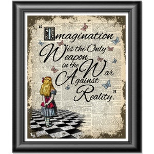 Alice in Wonderland wall art, Dictionary art Print, inspirational quotation Imagination, unique home decor