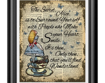 Alice in Wonderland wall art, Dictionary art Print, inspirational quotation, unique home decor