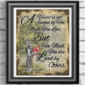 Wizard of Oz Print, Tin Man Book Page Art, Quote Print, Witch Print, Poster Art, Love Gift, Red Heart, Dictionary Print