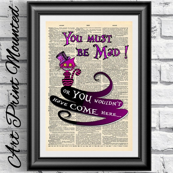 Cheshire Cat Art Print on 1867 Dictionary Page - Alice in Wonderland