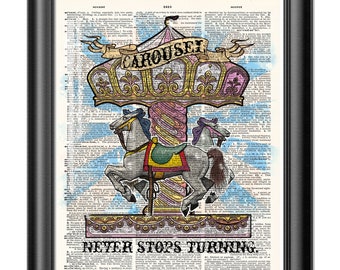 Carousel wall art, Dictionary art Print,Horse Carousel inspirational quotation, unique home decor