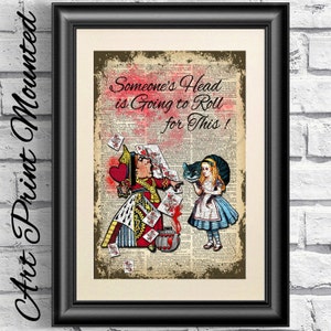 Alice in Wonderland Print, Red Queen Book art. Queen of Hearts Mixed media Print, Dictionary Book page, Gift Idea