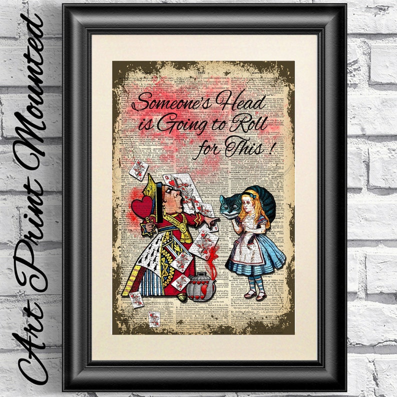 alice in wonderland print red queen book art queen of