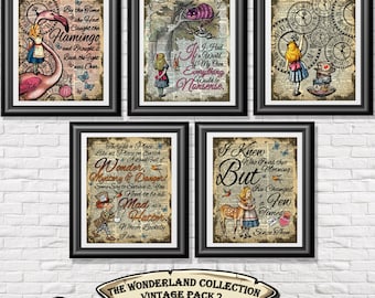 Alice in Wonderland Print ALICE Print Set of 5, Alice Quotes Wall Art Prints, Alice Gift Set, Alice Wall Decor, Alice Best Friend Gift