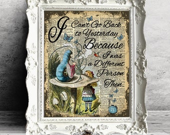 Home Decor Alice in Wonderland - Wall art on Dictionary Book Page - Lewis Carroll Inspirational Quote
