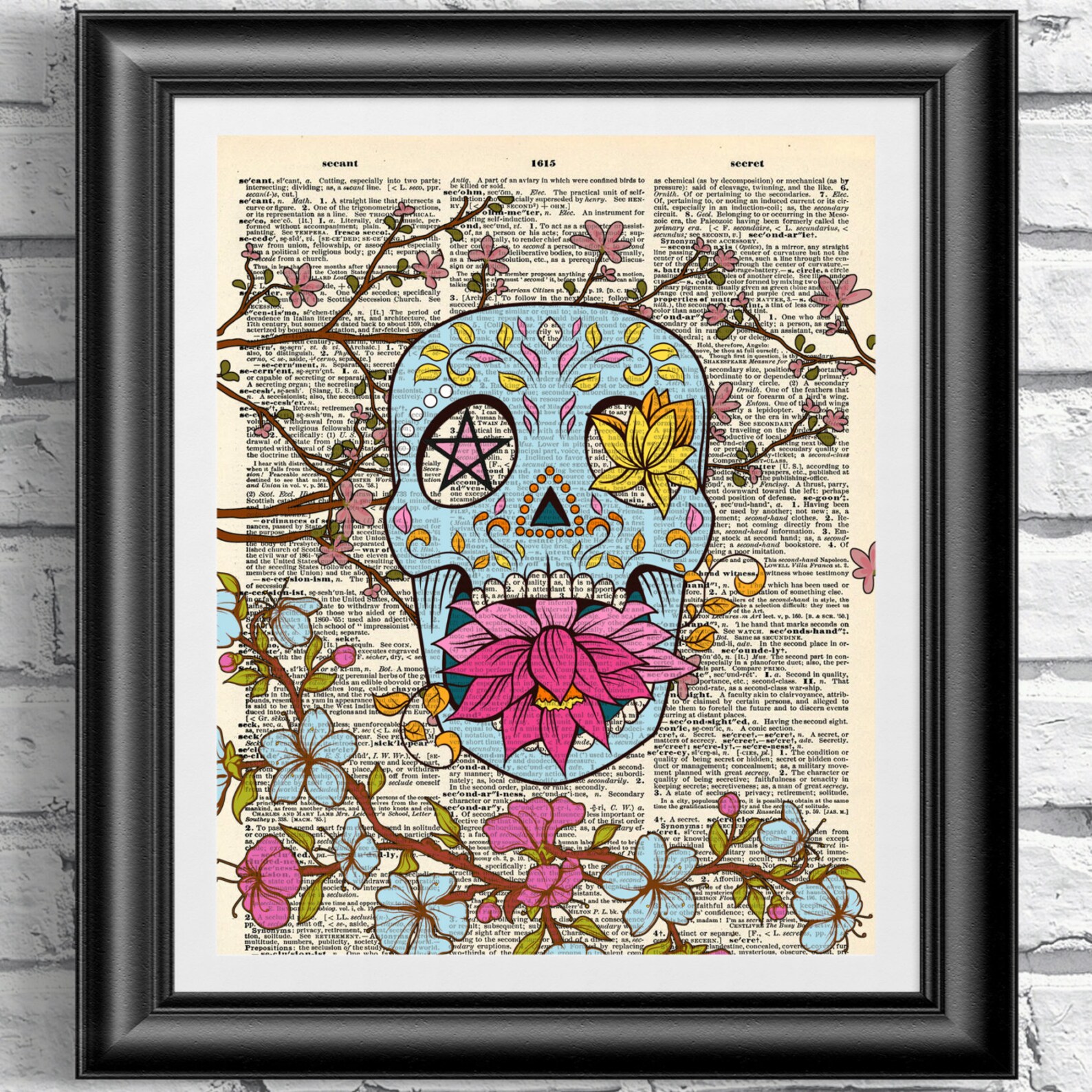 Sugar Skull Tattoo Art Print, Vintage Dictionary Page - Etsy