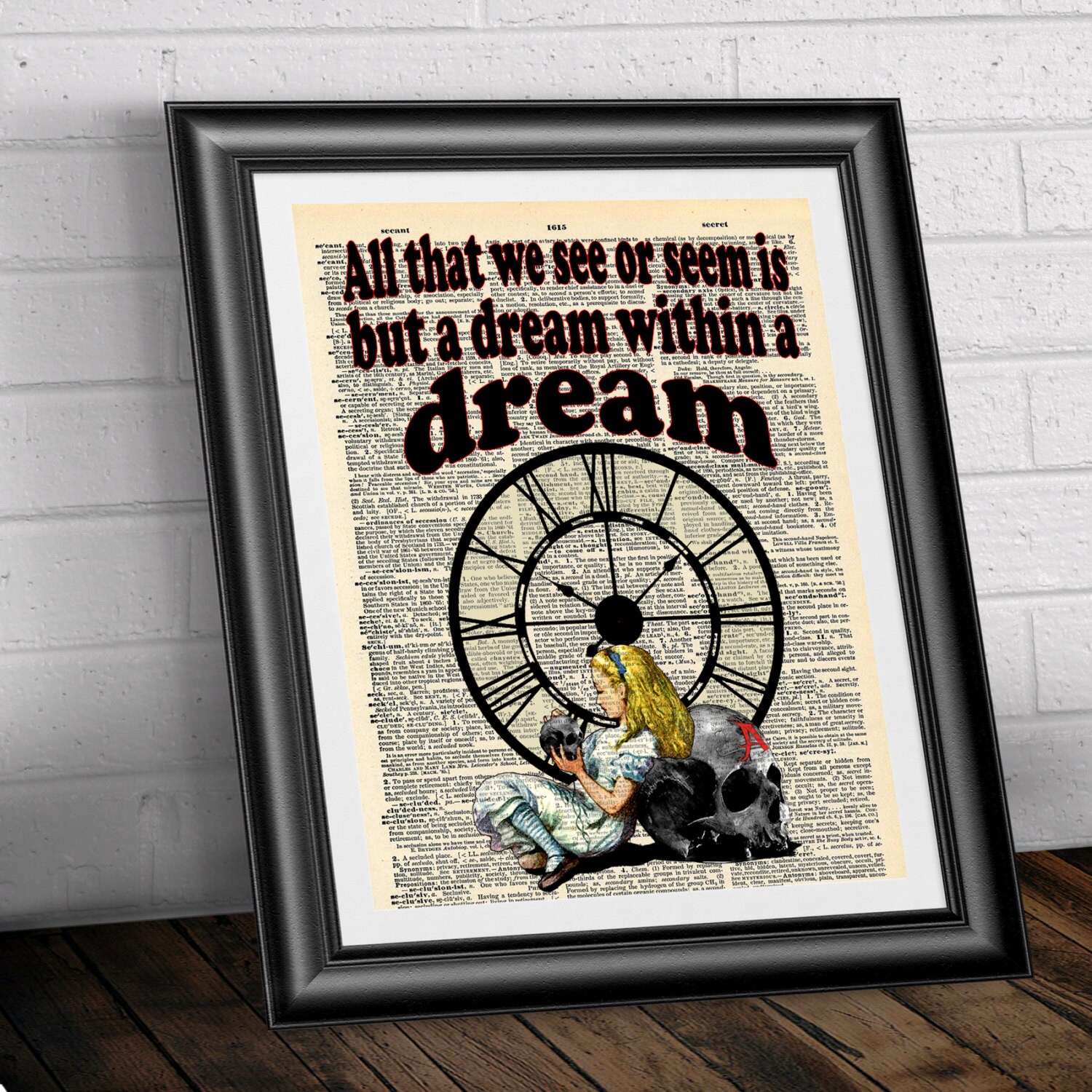 POSTER Original Art Print On Dictionary Book Page Alice In Wonderland Inspirational Quotation Blue Version Vintage Page Wall Hanging 8x10 Unframed